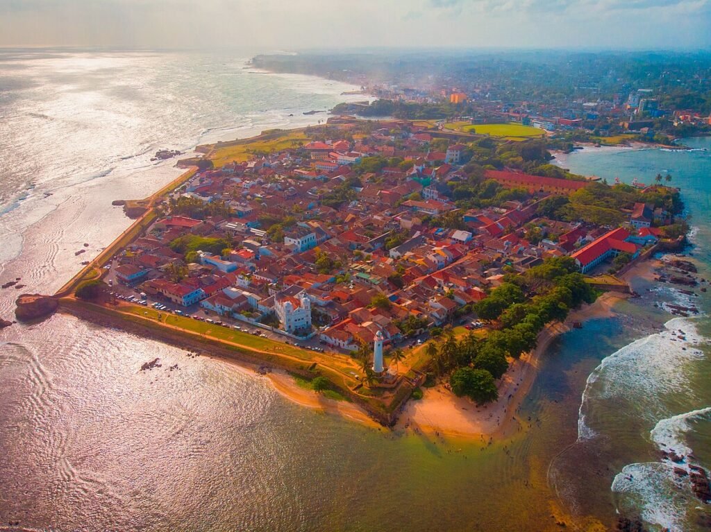 top view of galle fort covered by sea